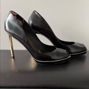 Ted Baker Black and Gold Peep-Toe Heels